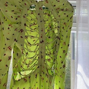 AFRM Kiah Lattice Back Floral Midi Dress Neon